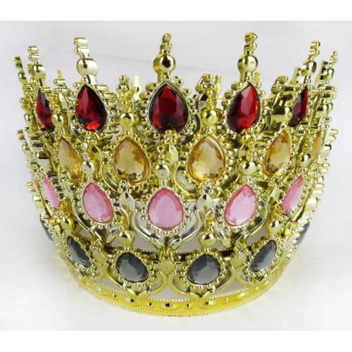 Taç Plastik Altın Pasta Süsü Taşlı Altın