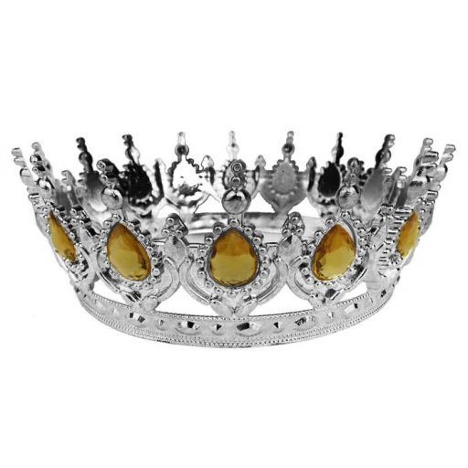 Taç Plastik Gümüş Pasta Süsü Taşlı Altın