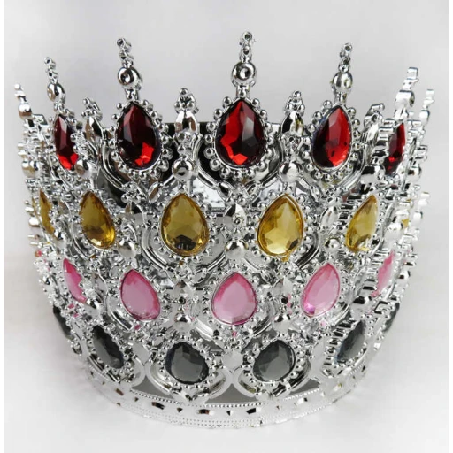 Taç Plastik Gümüş Pasta Süsü Taşlı Gümüş