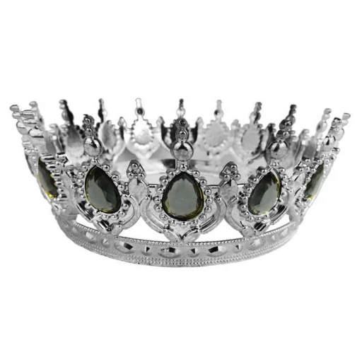 Taç Plastik Gümüş Pasta Süsü Taşlı Gümüş