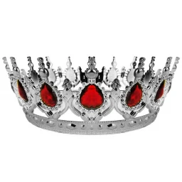 Taç Plastik Gümüş Pasta Süsü Taşlı Kırmızı