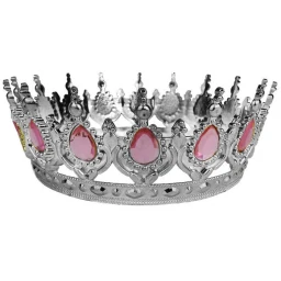 Taç Plastik Gümüş Pasta Süsü Taşlı Pembe
