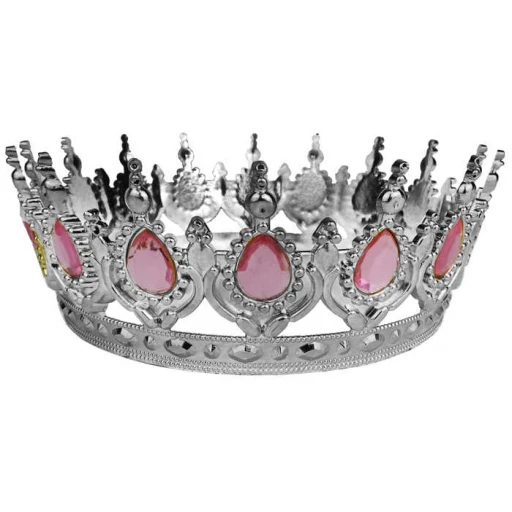 Taç Plastik Gümüş Pasta Süsü Taşlı Pembe