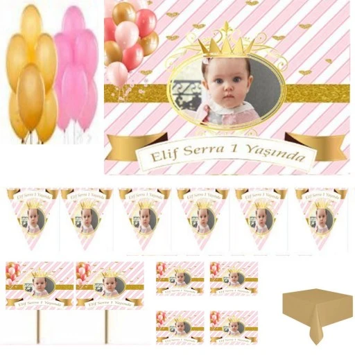 Altin Konsept, Prenses Temalı Doğum Günü Süsleme Ve Magnet Set, 1 Yaş Doğum Günü Süsleri, Kız Çocuk