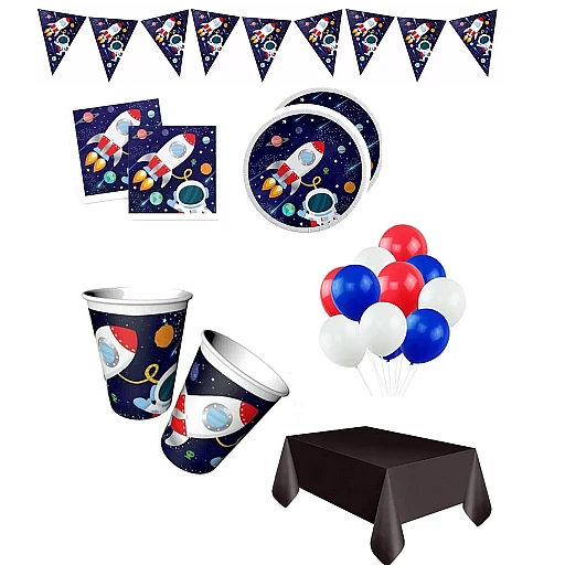 Uzay Galaksi Temalı Doğum Günü Süsleri Astronot Masa Seti Parti Seti Ekonomik Set 16 Kişilik