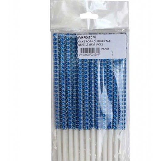 Cake Pops Çubuğu Taş Şeritli Mavi Pk12