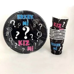 Cinsiyet Partisi Erkek mi Kız mı Tabak bardak 8 li set