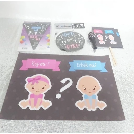 Erkek Mi Kız Mı Cinsiyet Belirleme Partisi Seti Tüylü Balonlu Hdts115