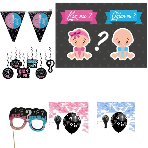 Erkek Mi Kız Mı Cinsiyet Belirleme Partisi Seti Tüylü Balonlu Hdts115