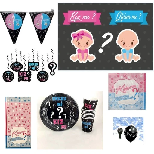 Erkek Mi Kız Mı Cinsiyet Belirleme Partisi Setisi 8 Kişilik Parti Malzemeleri Mavi