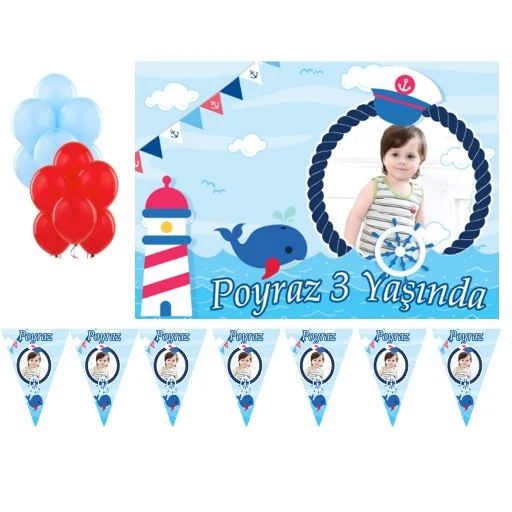 Denizci Temallı Afişli Kişiye Özel Doğum Günü Süsleme Seti