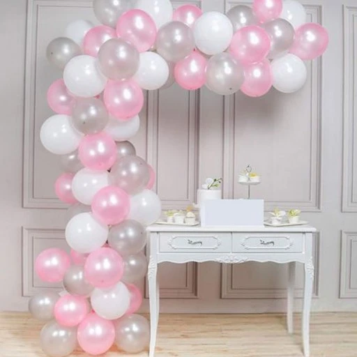 Balon Zinciri Seti Gümüş Beyaz Pembe 101 Parça