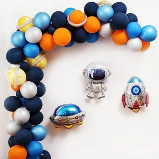 Folyo Balonlu Uzay Konsept Balon Zinciri 100 Adet Balon 5 Mt Zincir Aparatı Ve Balon Pompası