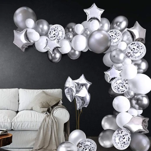 Gri Beyaz Balon Zinciri Seti Yıldızlı