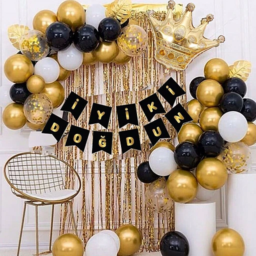 Kral Taçlı Balon Zinciri Doğum Günü Seti Iyi Ki Doğdun Doğum Günü Süslü Set Ekonomik