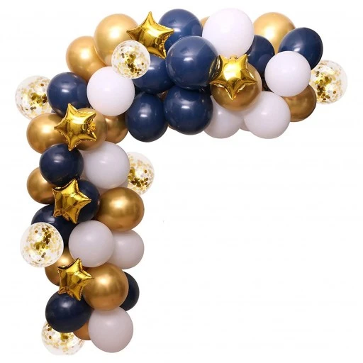 Lacivert Gold Krom Beyaz Konfetili Yıldızlı Balon Zincir Seti 114 Parça
