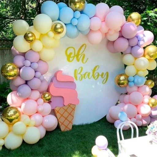 Makaron Balon + Krom Balon + Balon Zinciri Aprt + Balon Pompası