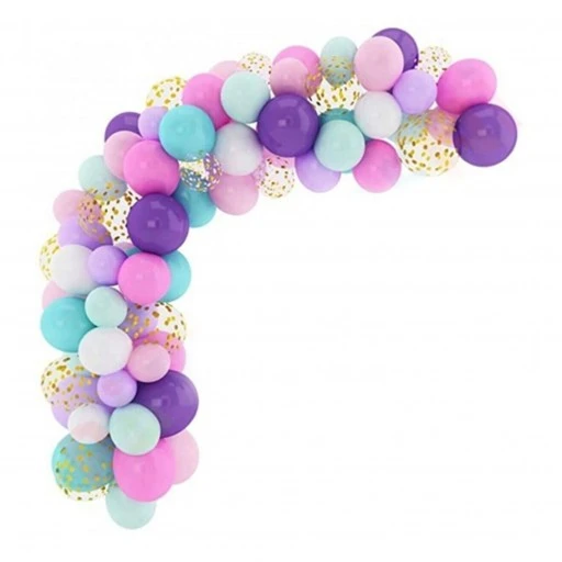 Mor Su Yeşili Pembe Gold Konfetili Balon Zincir Seti 104 Parça