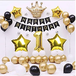 1 Kral Taçlı Yaş Balon İyi Ki Doğdun Doğum Günü Süsleme Seti