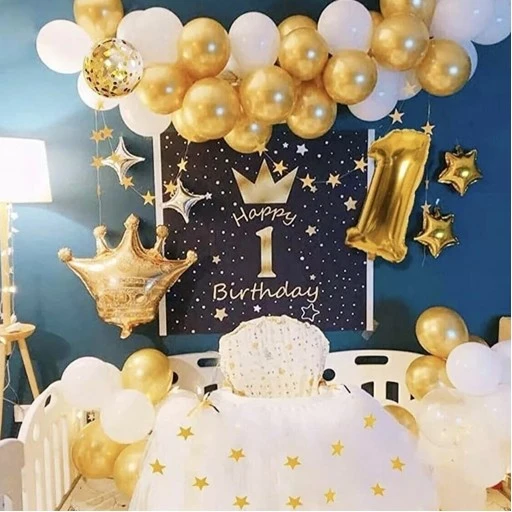 Kral Taçlı Yaş Balon Happy Birthday Doğum Günü Süsleme Seti Seti