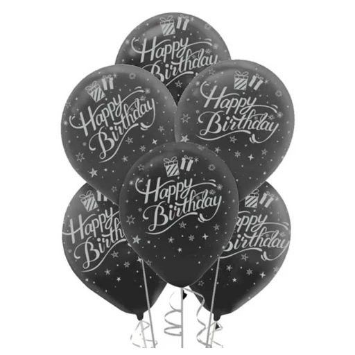 Happy Birthay Siyah Balon 12 inç (25x30 cm) 10’lu Paket