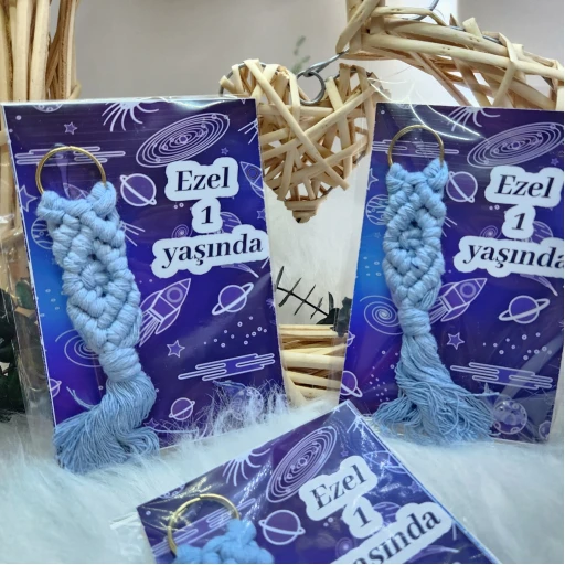 Doğum Günü Hediyelik Makrome Anahtarlık Uzay Temalı