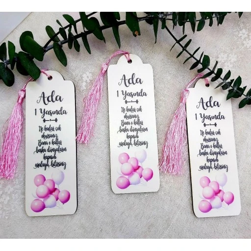 Balon Baskılı Doğum Günü Hediyesi Kitap Ayracı Ahşap