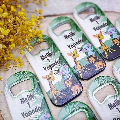 Sevimli Hayvanlar Temalı Uzun Açacak Magnet 4,5x10,5 cm Uv Doğum Günü Hediyeliği Safari Temalı Açacak Magnet