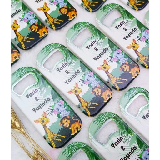 Sevimli Hayvanlar Temalı Uzun Açacak Magnet 4,5x10,5 cm Uv Doğum Günü Hediyeliği Safari Temalı Açacak Magnet