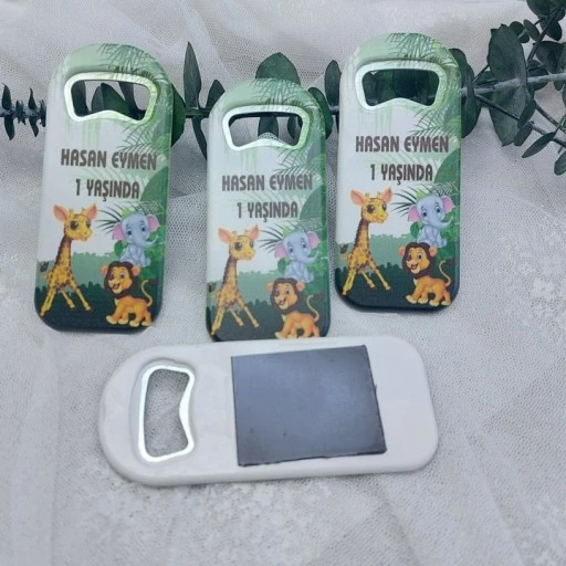 Sevimli Hayvanlar Temalı Uzun Açacak Magnet 4,5x10,5 cm Uv Doğum Günü Hediyeliği Safari Temalı Açacak Magnet