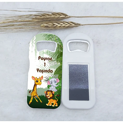 Sevimli Hayvanlar Temalı Uzun Açacak Magnet 4,5x10,5 cm Uv Doğum Günü Hediyeliği Safari Temalı Açacak Magnet