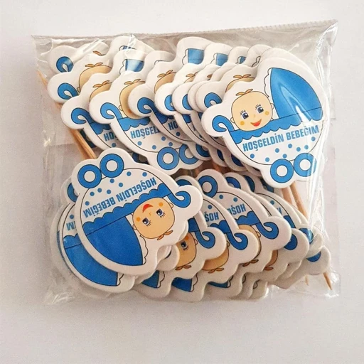 Kürdan 20 Li Hoşgeldin Bebek Mavi Pasta Süsü Pusetli