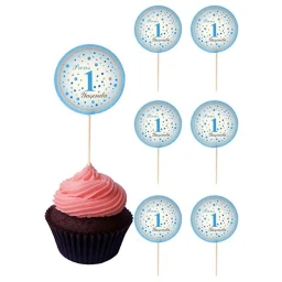 Prens 1 Yaşında Kürdan Cupcake Kürdanı Pasta Süsü Mavi 20'li
