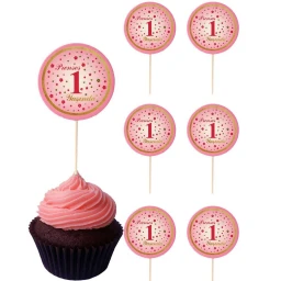 Prenses 1 Yaşında Kürdan Cupcake Kürdanı Pasta Süsü Pembe 20'li