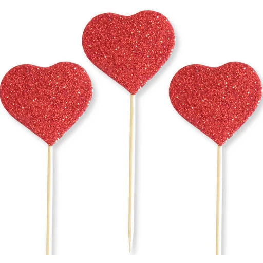 Simli Kürdan Kalp Kımızı Renk 12 Adet