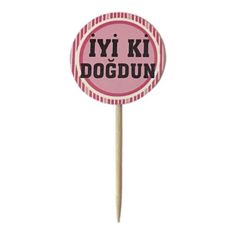 20 Adet Pembe İyiki Doğdun Yazılı Sunum Kürdanı Parti Malzemesi