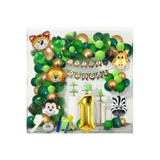 1 Yaş Safari Temalı Folyo Lüks Zincir Balon Süsleme Seti 1 Yaş Süsleri