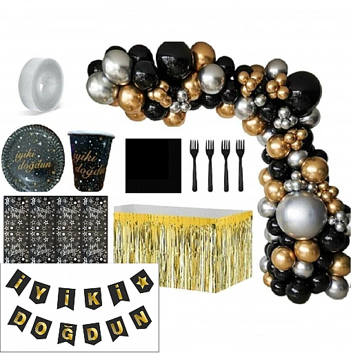 16 Kişilik Yetişkin Doğum Günü Süsleme Ve Balon Zinciri Seti Parti Malzemesi