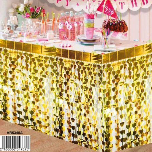 Masa Kenarı Eteği Kalpli Fonsüsü Metalize Altın