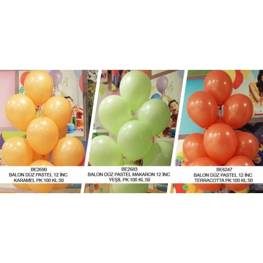 Balon Düz Pastel Makaron 12 inç Yeşil 100'lü 1