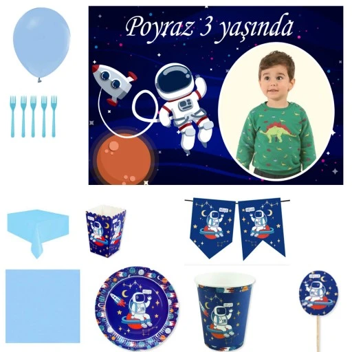 Afiş Hediyeli Astronot Uzay Temalı Doğum Günü Süsleri Ve Parti Seti 8 Kişilik