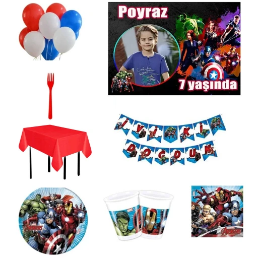 8 Kişilik Avengers Yenilmezler Afiş Hediyeli Doğum Günü Süsleri Parti Seti Yeni