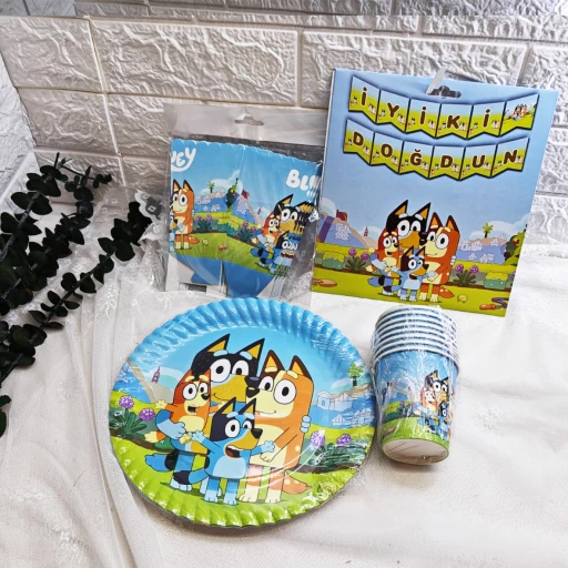Bluey Temalı Doğum Günü Süsleri Bluey Bingo Doğum Günü Parti Seti 8 Kişilik
