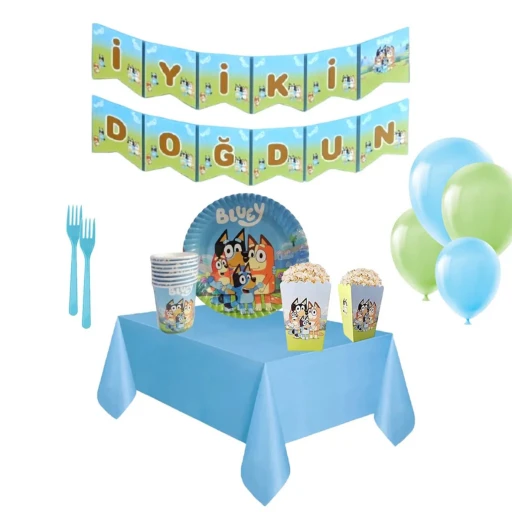 Bluey Temalı Doğum Günü Süsleri Bluey Bingo Doğum Günü Partisi Komple Set Balonlu 8 Kişilik