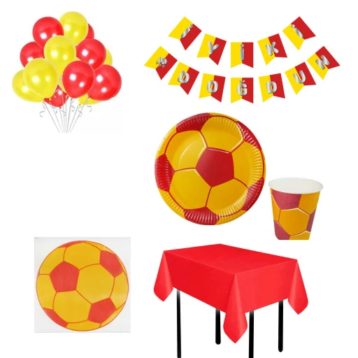 16 Kişilik Sarı Kırmızı Fulbol Taraftar Doğum Günü Süsleri