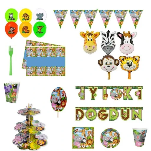 Safari Temalı 8 Kişilik Full Parti Malzemeleri Doğum Günü Süsleri 2