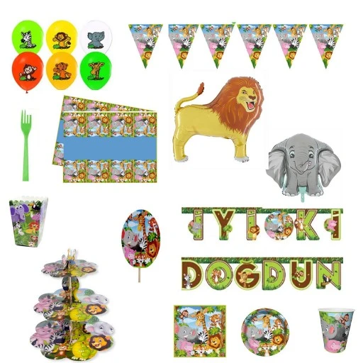 Safari Temalı 8 Kişilik Full Parti Malzemeleri Doğum Günü Süsleri