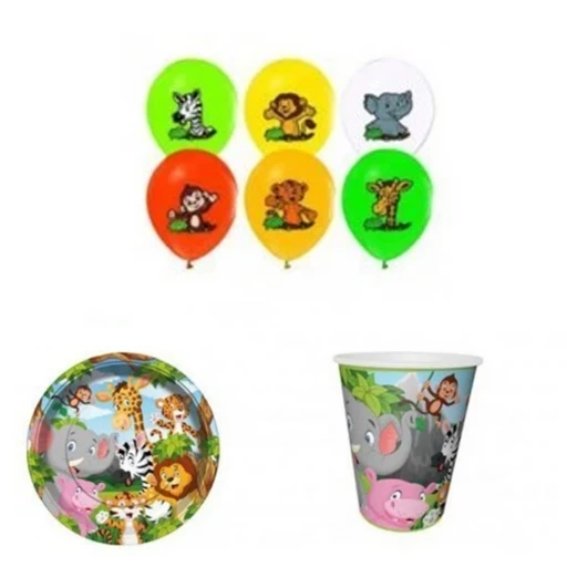 Safari Tabak Bardak Ve Balon 8 Kişilik Set