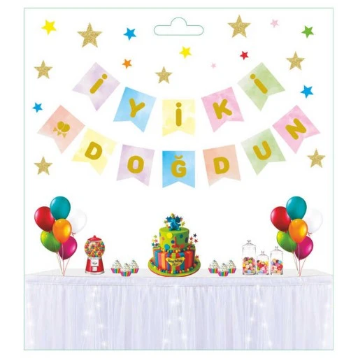 Flama İyiki Doğdun Makaron Rengarenk Altın