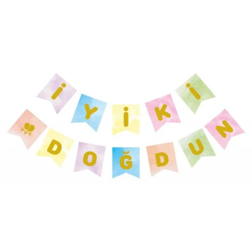 Flama İyiki Doğdun Makaron Rengarenk Altın